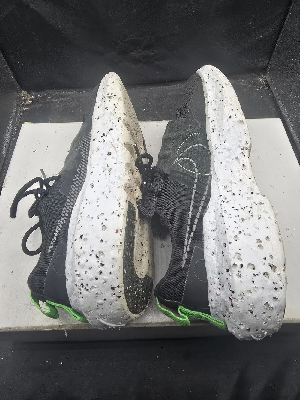 Nike Men’s Black and White Athletic Shoes with Green Accents
